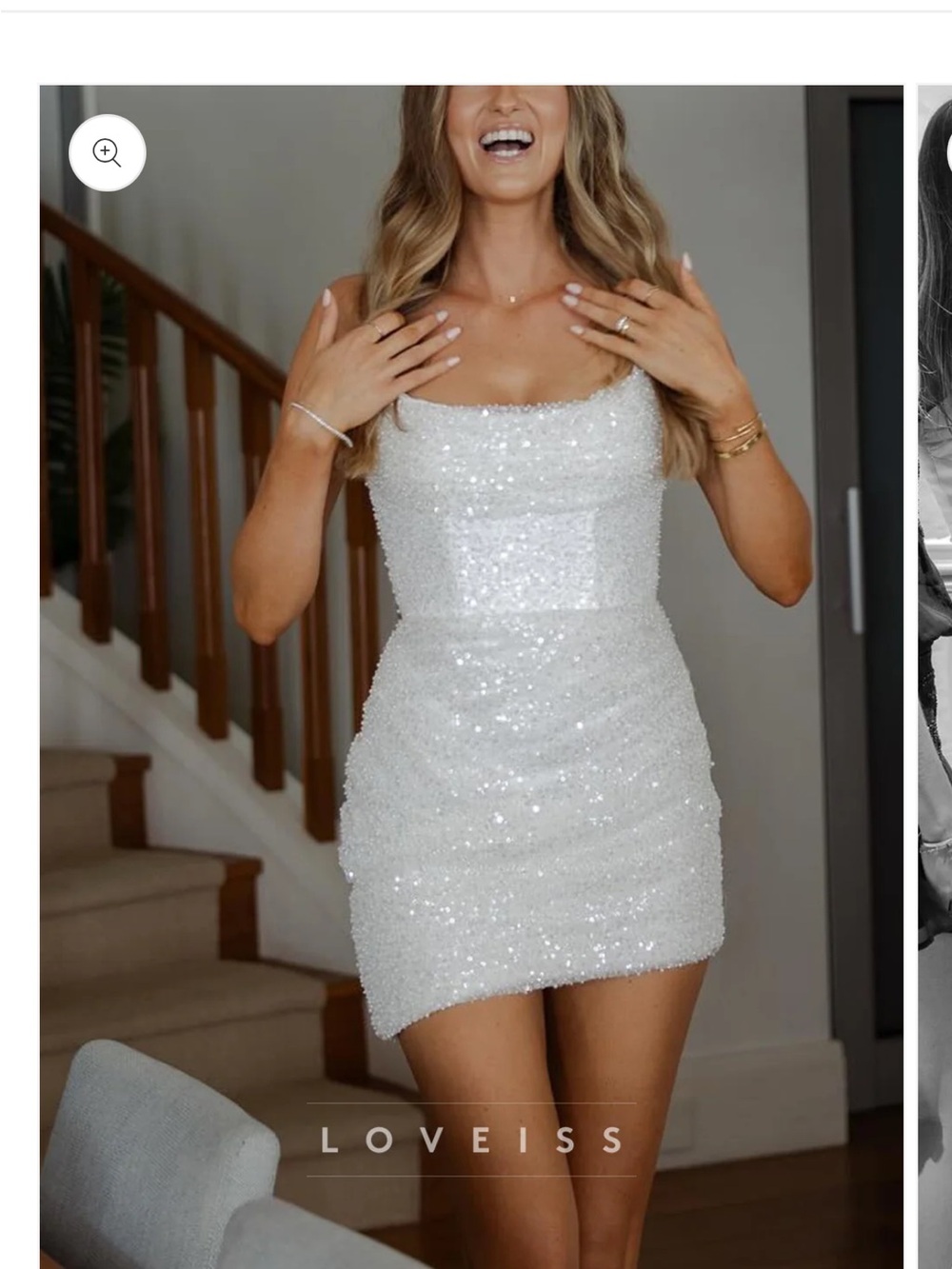 Love White Sequin Mini Dress with Square Neck